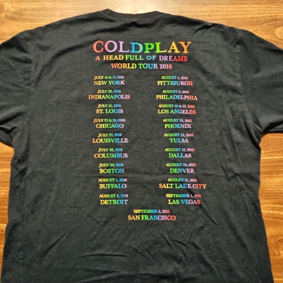 COLDPLAY CONCERT T-SHIRT - Large // Rock Band Music Tour Tee Shirt rainbow tees - Picture 2 of 12